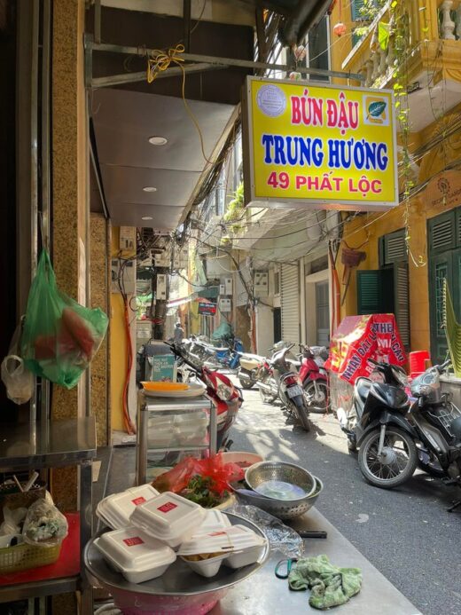 The “aged” shrimp paste noodle shops are located in the heart of Hanoi’s old town