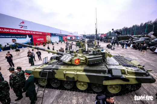 Close-up of modern military weapons at Vietnam International Defense Exhibition 2022