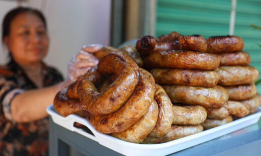 An unusual beef noodle soup topping: fried sausages