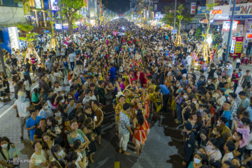 Two vibrant walking streets at night in Hue