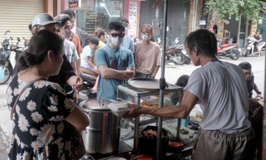 Hanoi sticky rice restaurant is famous for peach cheek meat