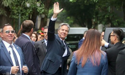 US Secretary of State Antony Blinken enjoys coffee in Hanoi