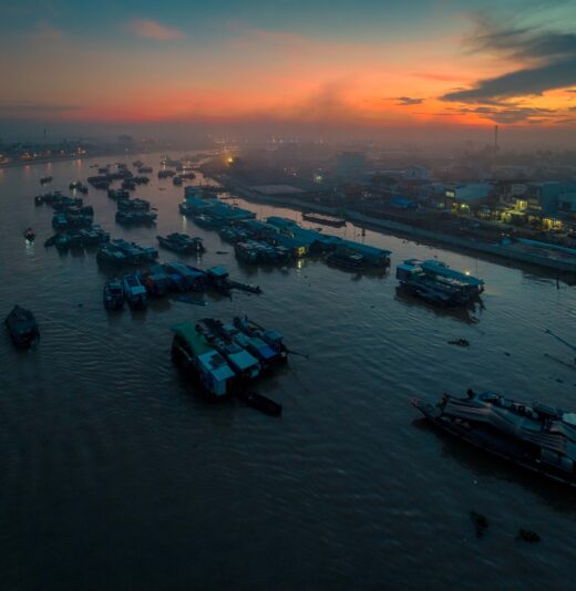 Hundred-year-old floating market seen from above